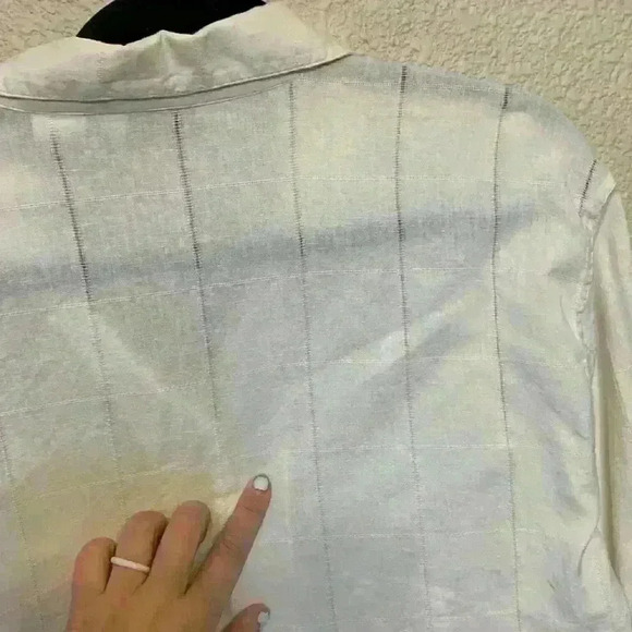 Victoria Jones white linen button down sz 2x lightweight casual floral *flaw - Picture 10 of 11